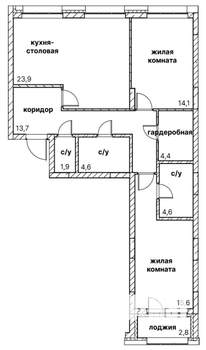 2-к квартира, вторичка, 85м2, 3/13 этаж