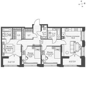3-к квартира, вторичка, 84м2, 8/20 этаж