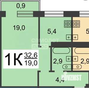 1-к квартира, вторичка, 32м2, 4/5 этаж