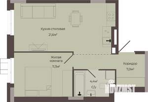 1-к квартира, строящийся дом, 44м2, 1/8 этаж