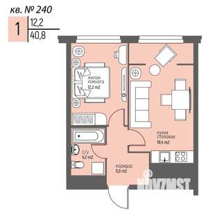 1-к квартира, вторичка, 41м2, 24/25 этаж