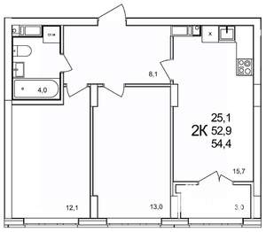 2-к квартира, вторичка, 54м2, 14/19 этаж