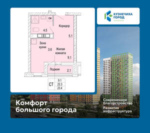 Студия квартира, вторичка, 23м2, 11/25 этаж