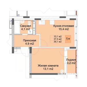 1-к квартира, строящийся дом, 39м2, 2/10 этаж