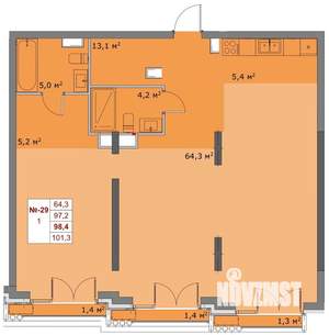 2-к квартира, вторичка, 98м2, 4/6 этаж