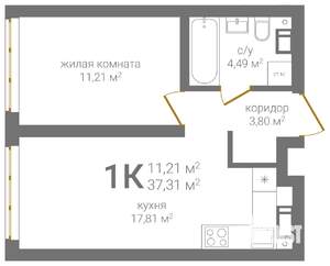 1-к квартира, вторичка, 37м2, 17/24 этаж