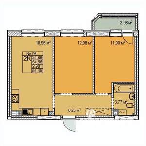 2-к квартира, строящийся дом, 55м2, 14/17 этаж