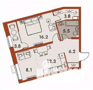 2-к квартира, строящийся дом, 56м2, 4/25 этаж