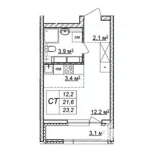 Студия квартира, строящийся дом, 23м2, 21/25 этаж