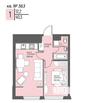1-к квартира, вторичка, 40м2, 13/20 этаж