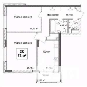 2-к квартира, строящийся дом, 72м2, 1/17 этаж