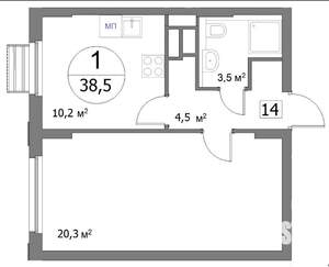 1-к квартира, строящийся дом, 38м2, 11/22 этаж