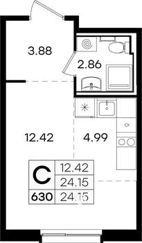 Студия квартира, вторичка, 24м2, 3/9 этаж