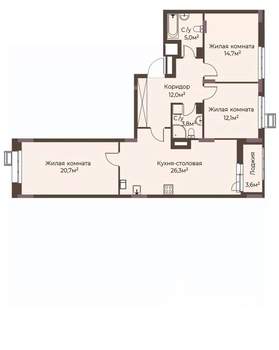 3-к квартира, строящийся дом, 97м2, 3/12 этаж