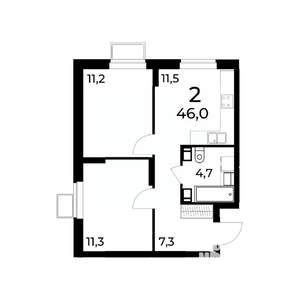 2-к квартира, вторичка, 46м2, 12/15 этаж