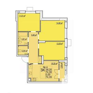 3-к квартира, строящийся дом, 74м2, 2/27 этаж