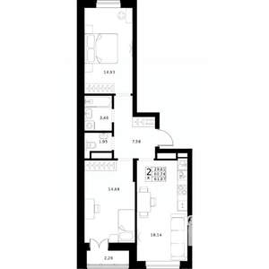 2-к квартира, вторичка, 62м2, 22/24 этаж