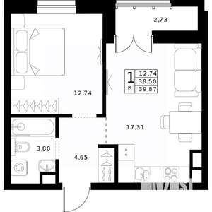 1-к квартира, строящийся дом, 40м2, 3/24 этаж