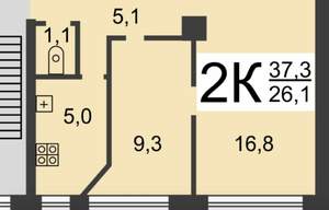 2-к квартира, вторичка, 37м2, 2/4 этаж