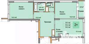 2-к квартира, вторичка, 65м2, 19/25 этаж