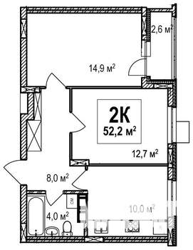 2-к квартира, строящийся дом, 52м2, 17/18 этаж