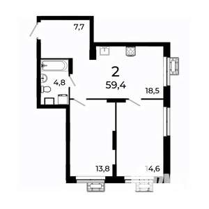 2-к квартира, вторичка, 59м2, 13/19 этаж