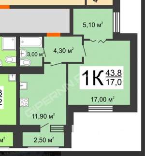 1-к квартира, вторичка, 45м2, 8/9 этаж