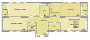 3-к квартира, строящийся дом, 100м2, 16/18 этаж