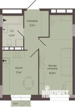1-к квартира, строящийся дом, 38м2, 3/8 этаж
