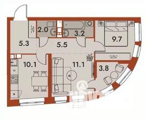 2-к квартира, строящийся дом, 51м2, 5/25 этаж