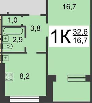 1-к квартира, вторичка, 33м2, 3/10 этаж