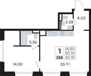 1-к квартира, вторичка, 50м2, 2/13 этаж