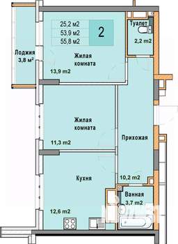 2-к квартира, вторичка, 56м2, 14/25 этаж