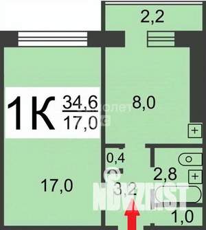 1-к квартира, вторичка, 35м2, 8/9 этаж