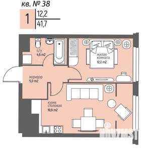 1-к квартира, вторичка, 42м2, 4/25 этаж