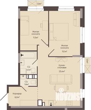 2-к квартира, строящийся дом, 62м2, 5/8 этаж