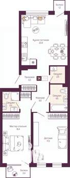 2-к квартира, вторичка, 78м2, 3/12 этаж