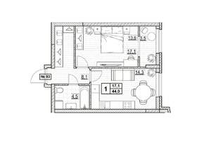 1-к квартира, вторичка, 44м2, 12/24 этаж