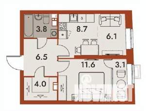 2-к квартира, строящийся дом, 44м2, 14/25 этаж
