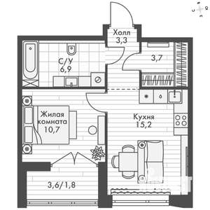 Студия квартира, вторичка, 42м2, 8/16 этаж