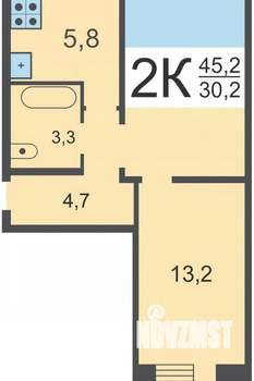 2-к квартира, вторичка, 45м2, 2/5 этаж