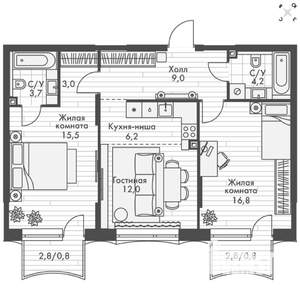 3-к квартира, вторичка, 72м2, 3/16 этаж