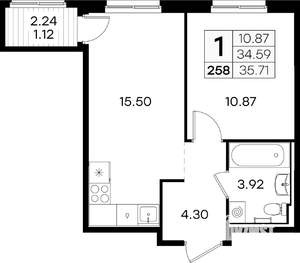 1-к квартира, вторичка, 36м2, 5/9 этаж