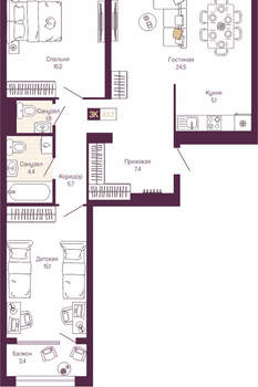 3-к квартира, вторичка, 82м2, 9/19 этаж