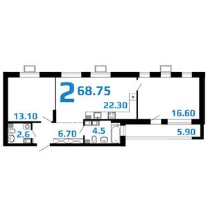 2-к квартира, вторичка, 69м2, 10/10 этаж