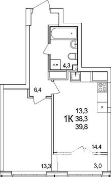 1-к квартира, вторичка, 40м2, 6/25 этаж