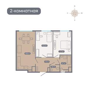 2-к квартира, вторичка, 57м2, 8/18 этаж