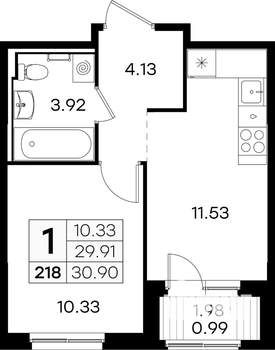 1-к квартира, вторичка, 31м2, 1/9 этаж