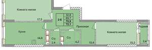 2-к квартира, вторичка, 71м2, 17/18 этаж