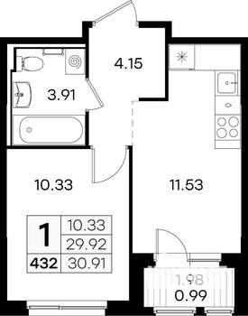 1-к квартира, вторичка, 31м2, 5/9 этаж